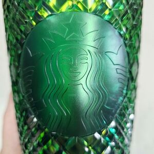 Starbucks Bright Emerald Green Jeweled Venti Cold Cup With Straw, Screw-on Lid